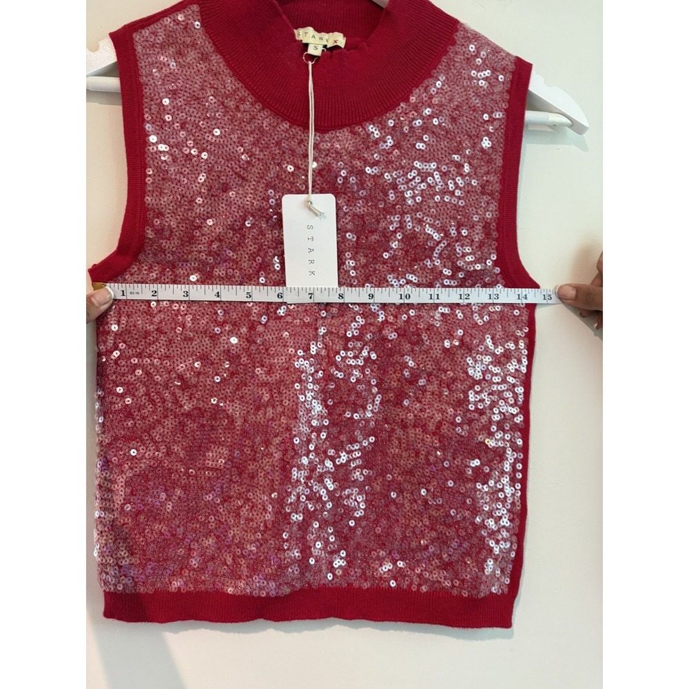 NWT STARKx Georgia Ruby Vest Top Mock Neck Sequin Front Knit Sleeveless Top S - Picture 9 of 10